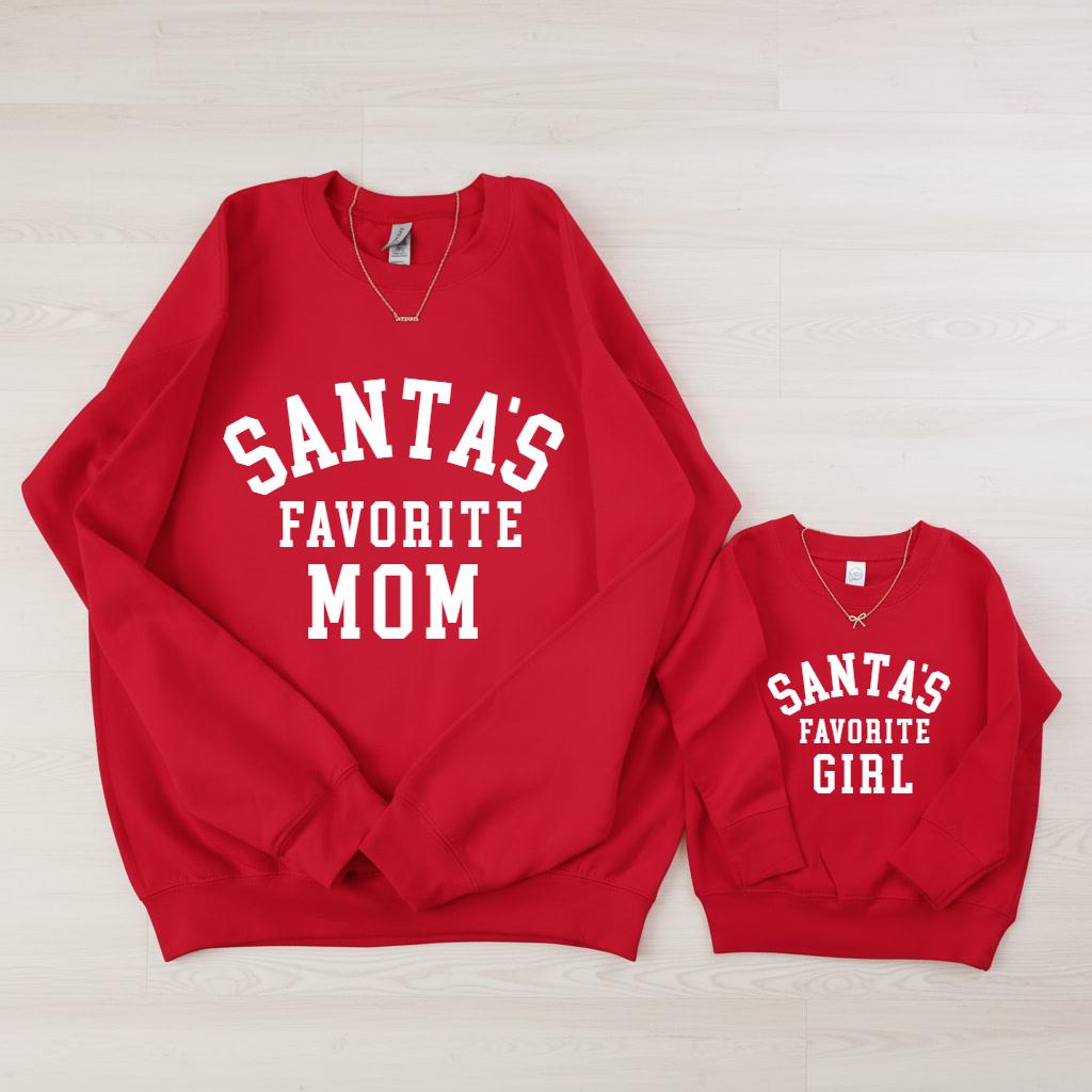 Santa's Favorite Sweatshirts, Mommy and Me Red Christmas Crewnecks, Matching Holiday Sweatshirts, Festive Mom & Mini Outfits
