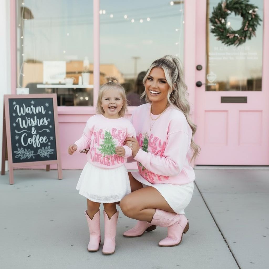 Pink Christmas Sweatshirts Mommy and Me | Fa La La La Matching Holiday Sweaters | Cute Family Christmas Outfits | Mama Mini Christmas party