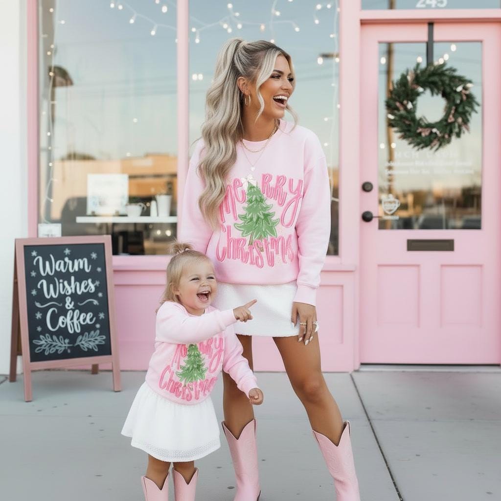 Pink Christmas Sweatshirts Mommy and Me | Fa La La La Matching Holiday Sweaters | Cute Family Christmas Outfits | Mama Mini Christmas party