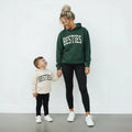 Besties Mommy & Me Hoodies | Matching Mom and Boy Sweatshirts | Forest Green and Beige Football Pullover Sweatshirt for Mom and Son