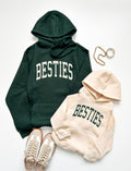 Besties Mommy & Me Hoodies | Matching Mom and Boy Sweatshirts | Forest Green and Beige Football Pullover Sweatshirt for Mom and Son