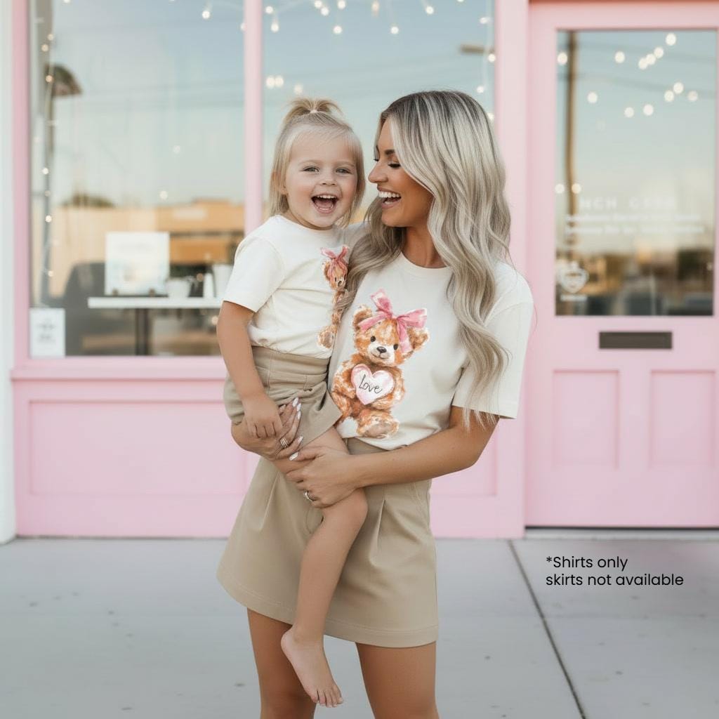 Mommy and Me Matching Teddy Bear Shirts, Valentine’s Day Mom Daughter Outfits, Coquette Matching Tops, Sweet Bear Love Tees