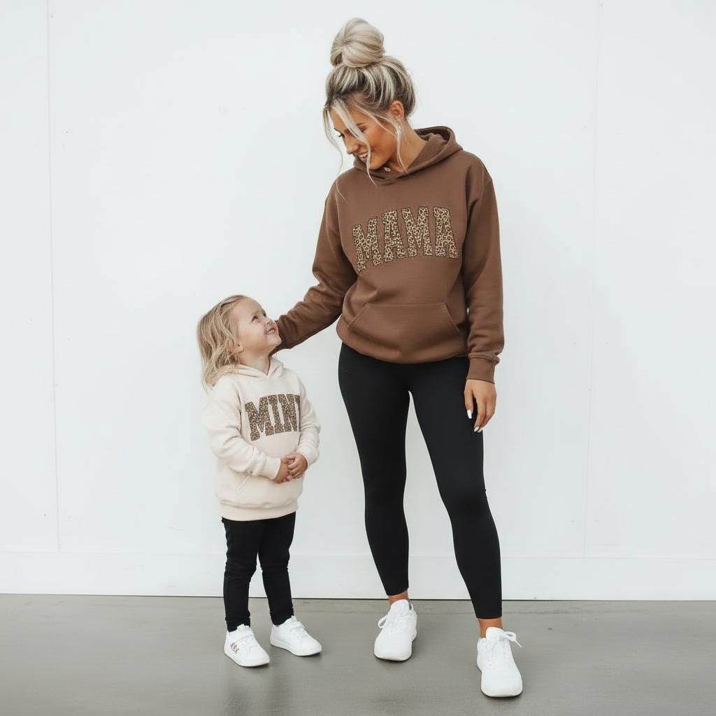 Matching Mama and Mini Leopard Hoodies, Valentine’s Day Mom Daughter Outfits, Mama Mini Matching Sweatshirts, Animal Print Sweatshirt