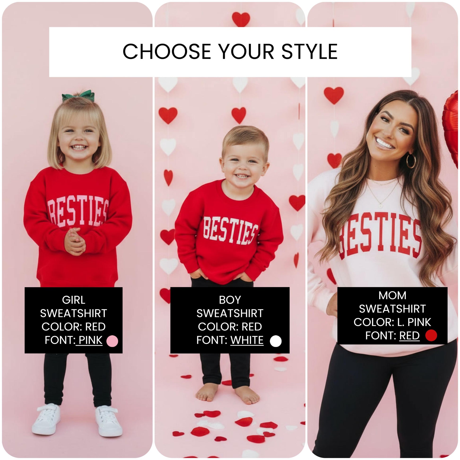 Besties Matching Sweatshirts, Girl Mom and Boy Mom Outfits, Valentine’s Day Mom Kids Matching, Cozy Bestie Sweatshirts