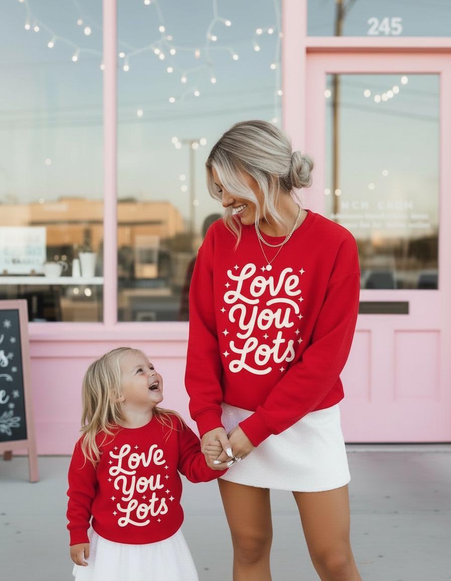 Love you Lots Mommy and Me Red Pullover Sweatshirt, Matching Valentine's Sweatshirts, Mom & Son Daughter Outfits, Vday