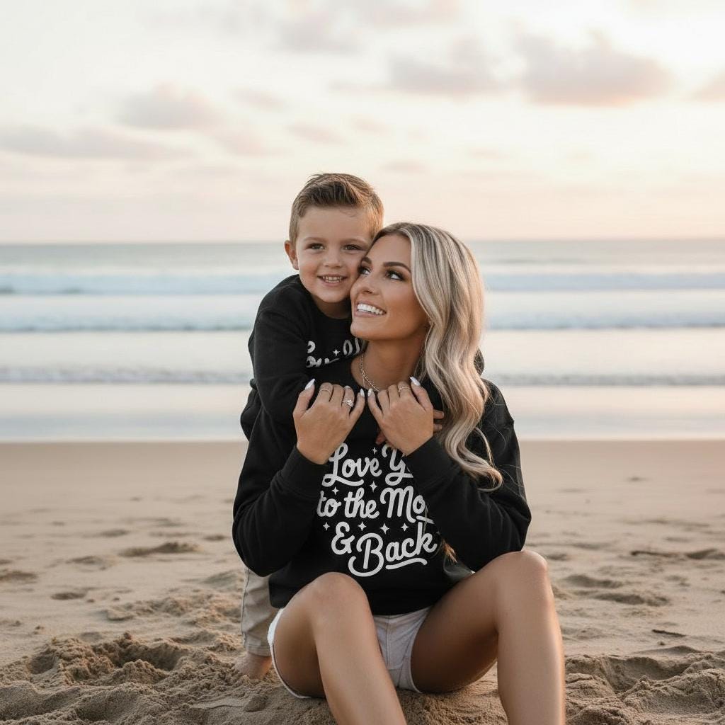 Mom and Boy Valentine Sweatshirts, Black “Love you to the moon and back” Matching Outfits, Mommy Daughter Mommy Son Valentine Sweatshirt