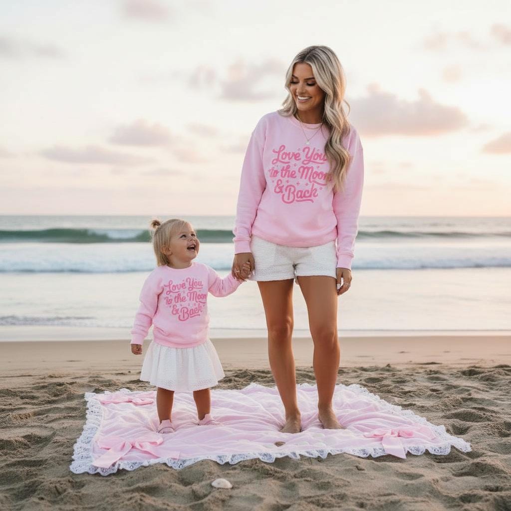 Mommy and Me Pink Sweatshirts, Love You to the Moon and Back, Mommy Daughter Matching Valentine Outfits