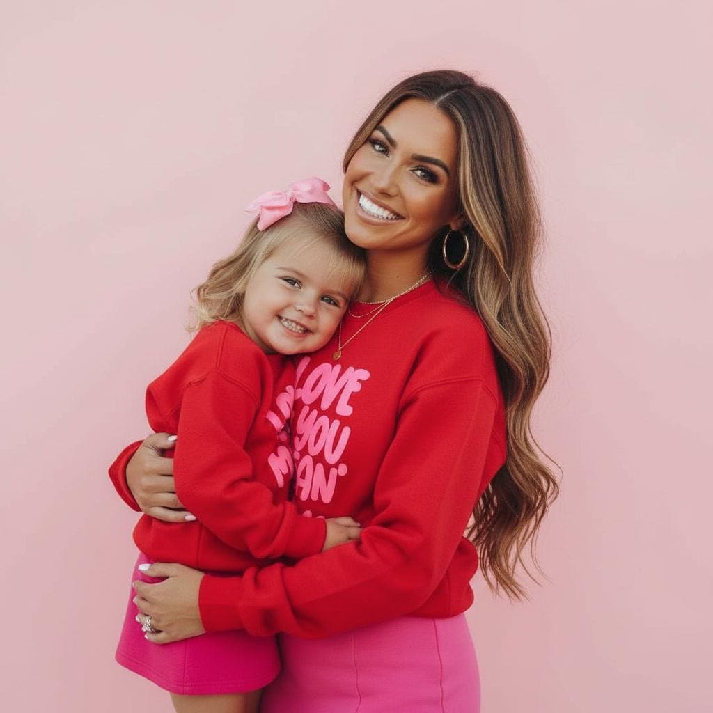 Love You Mean It Matching Red Sweatshirts | Mommy and Me Valentine Sweatshirt | Bestie Sweaters | Mom and Daughter Matching Outfits