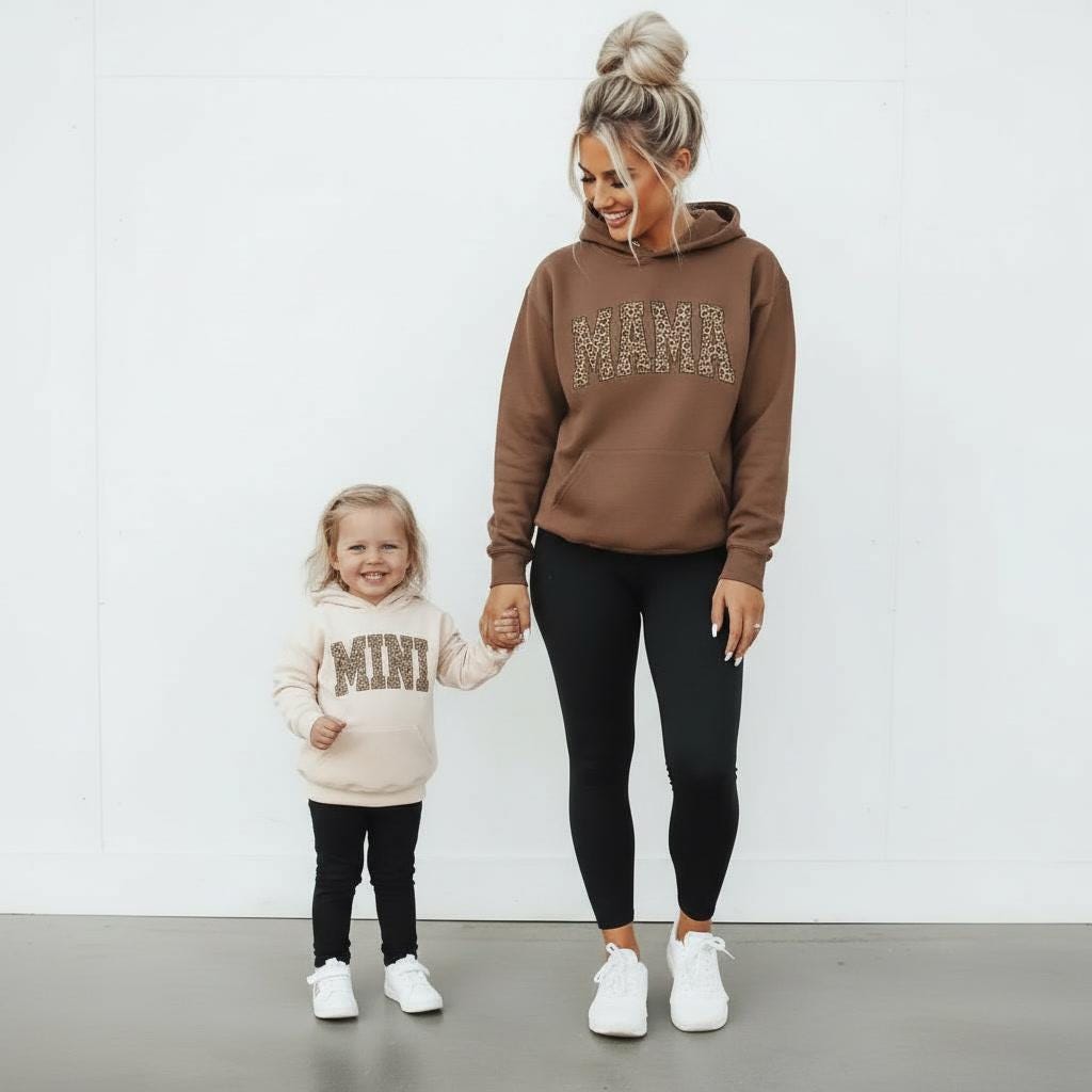 Matching Mama and Mini Leopard Hoodies, Valentine’s Day Mom Daughter Outfits, Mama Mini Matching Sweatshirts, Animal Print Sweatshirt