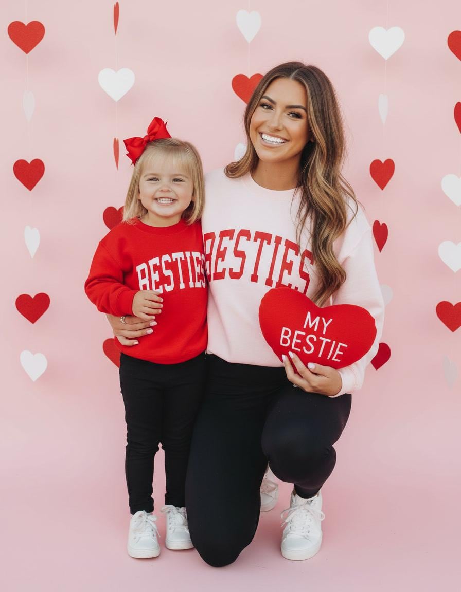 Besties Matching Sweatshirts, Girl Mom and Boy Mom Outfits, Valentine’s Day Mom Kids Matching, Cozy Bestie Sweatshirts