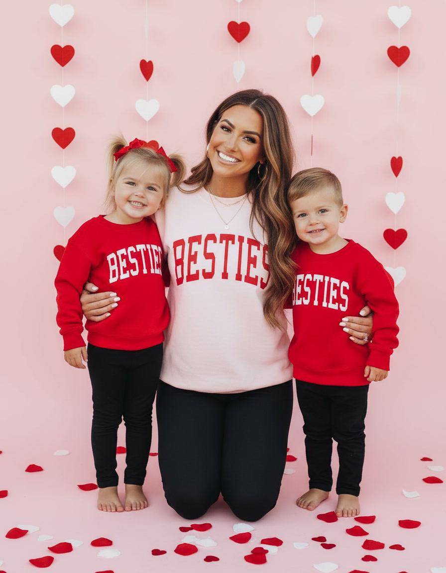 Besties Matching Sweatshirts, Girl Mom and Boy Mom Outfits, Valentine’s Day Mom Kids Matching, Cozy Bestie Sweatshirts