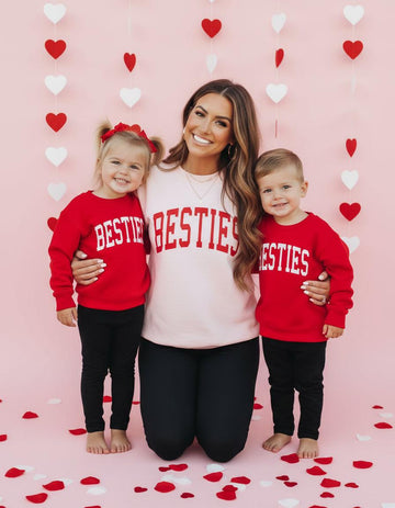 Besties Matching Sweatshirts, Girl Mom and Boy Mom Outfits, Valentine’s Day Mom Kids Matching, Cozy Bestie Sweatshirts