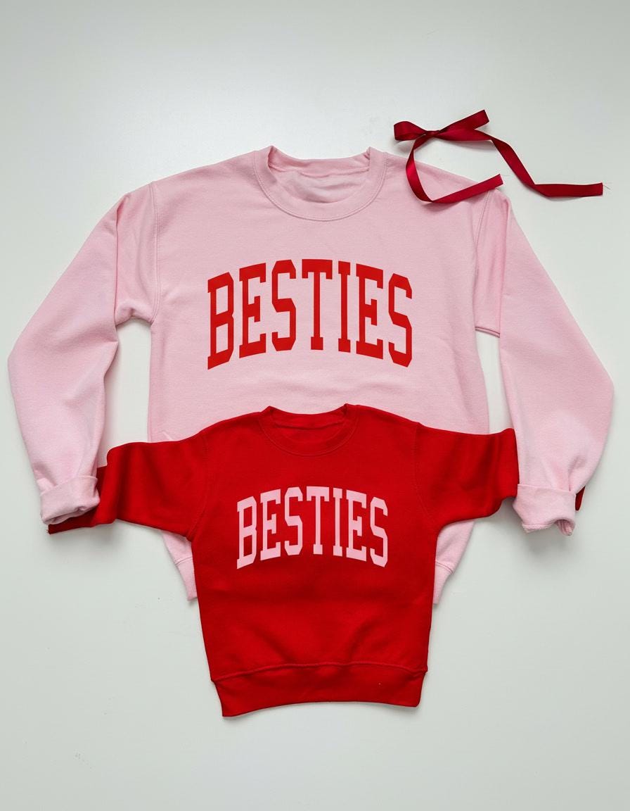 Besties Matching Sweatshirts, Girl Mom and Boy Mom Outfits, Valentine’s Day Mom Kids Matching, Cozy Bestie Sweatshirts