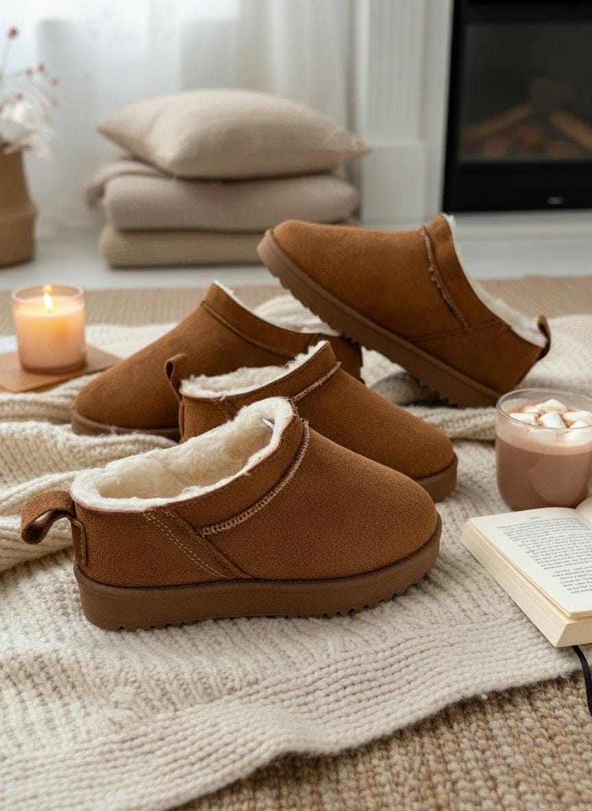 Mommy and Me Mini Boots | Matching Faux Suede Winter Boots | Brown Faux Fur Cozy Style Boots for Mom and Daughter