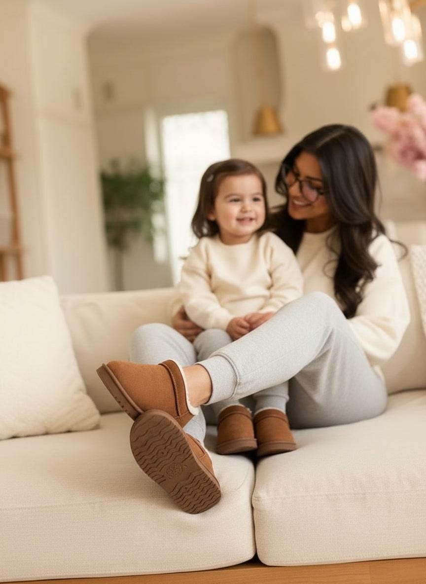 Mommy and Me Mini Boots | Matching Faux Suede Winter Boots | Brown Faux Fur Cozy Style Boots for Mom and Daughter
