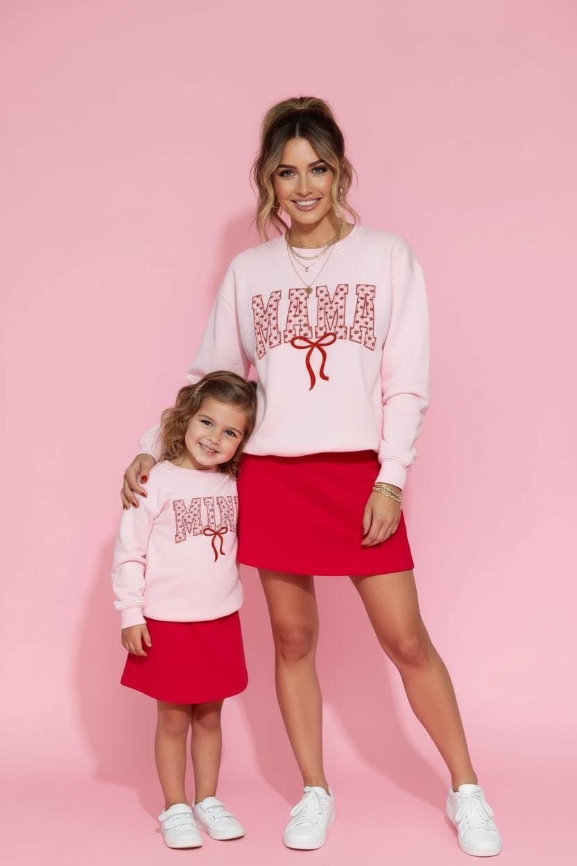 Pink Mama and Mini Valentine Sweatshirt Set | Matching Mommy & Me Outfits | Valentine's Day Sweatshirts for mom and daughter coquette