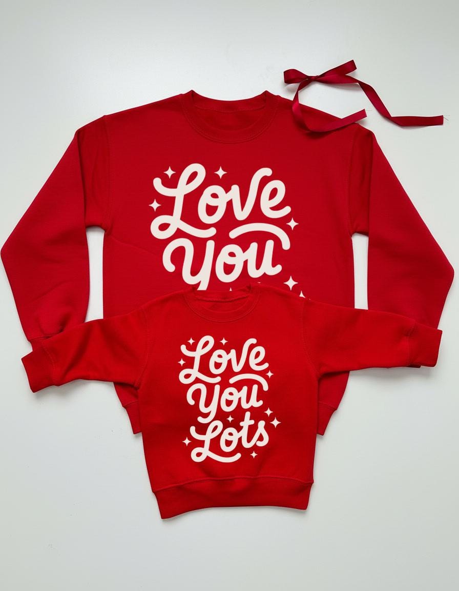 Love you Lots Mommy and Me Red Pullover Sweatshirt, Matching Valentine's Sweatshirts, Mom & Son Daughter Outfits, Vday