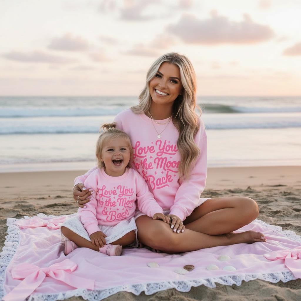 Mommy and Me Pink Sweatshirts, Love You to the Moon and Back, Mommy Daughter Matching Valentine Outfits