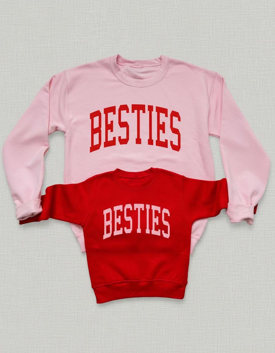 Besties Matching Sweatshirts, Girl Mom and Boy Mom Outfits, Valentine’s Day Mom Kids Matching, Cozy Bestie Sweatshirts