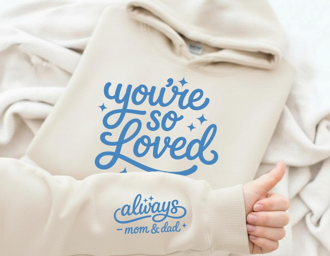 Mommy and Me Beige Hoodies, You’re So Loved, Matching Mom and Son Daughter Valentine Outfits