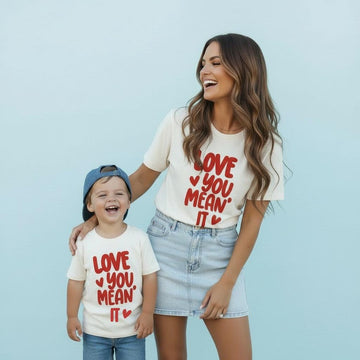 Mommy and Me Valentine Shirts | Love you Mean it Shirts | Neutral Boy Mom Girl Mama Outfits | Family Matching for Valentine's Day