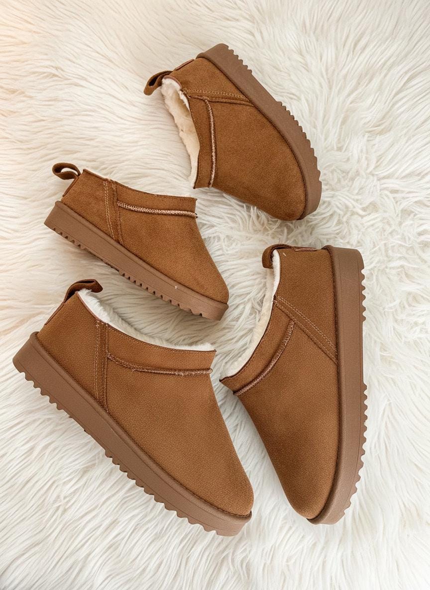 Mommy and Me Mini Boots | Matching Faux Suede Winter Boots | Brown Faux Fur Cozy Style Boots for Mom and Daughter