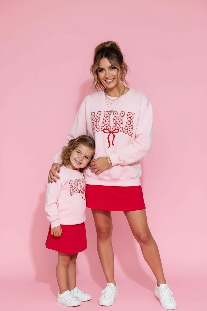Pink Mama and Mini Valentine Sweatshirt Set | Matching Mommy & Me Outfits | Valentine's Day Sweatshirts for mom and daughter coquette