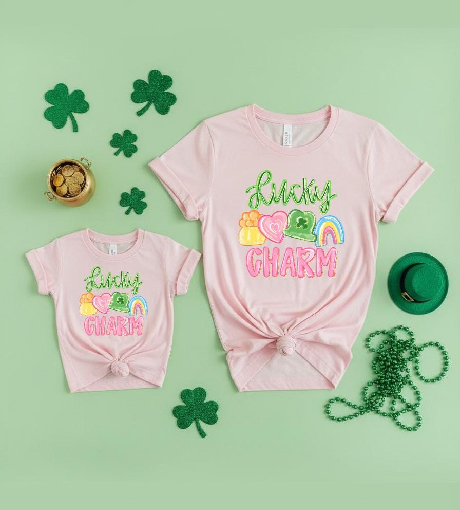 Lucky Charm Mommy and Me Shirts | St Patricks Day Matching Outfits for Mom and Kids | Cute Family Shamrock Tee | Mama and Mini Graphic Shirt