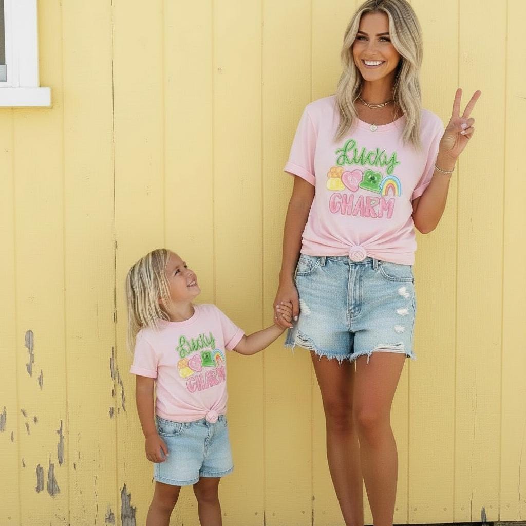 Lucky Charm Mommy and Me Shirts | St Patricks Day Matching Outfits for Mom and Kids | Cute Family Shamrock Tee | Mama and Mini Graphic Shirt