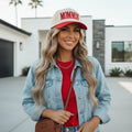 Mommin Hat, Embroidered Mom Hat, Red Beige Mom Baseball Cap, Cute Mom Gift, Messy Bun Hat, Cool Mom Hat, Trendy Mom Outfit Accessory