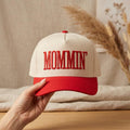 Mommin Hat, Embroidered Mom Hat, Red Beige Mom Baseball Cap, Cute Mom Gift, Messy Bun Hat, Cool Mom Hat, Trendy Mom Outfit Accessory