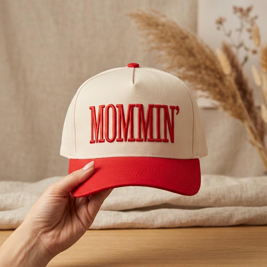 Mommin Hat, Embroidered Mom Hat, Red Beige Mom Baseball Cap, Cute Mom Gift, Messy Bun Hat, Cool Mom Hat, Trendy Mom Outfit Accessory
