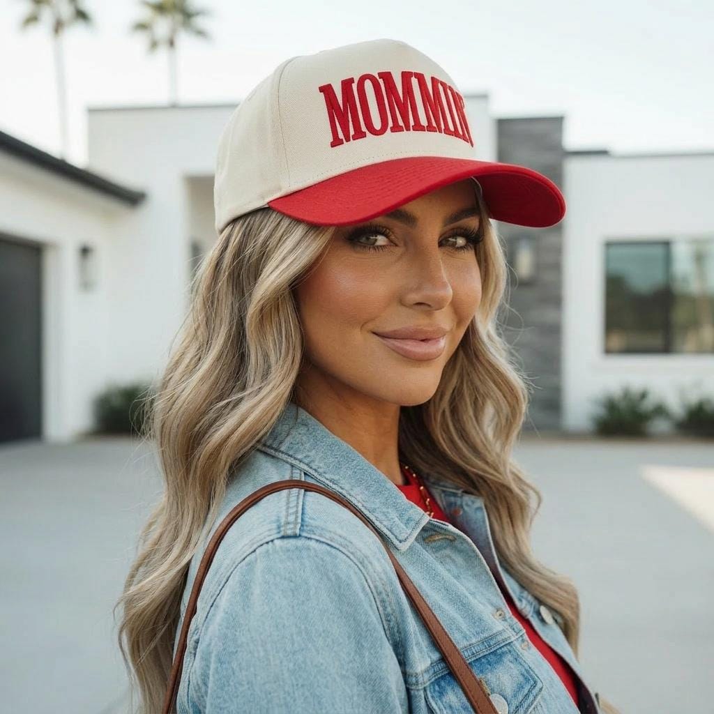 Mommin Hat, Embroidered Mom Hat, Red Beige Mom Baseball Cap, Cute Mom Gift, Messy Bun Hat, Cool Mom Hat, Trendy Mom Outfit Accessory