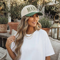 Mama Hat, Embroidered Mama Hat, Green Beige Mom Baseball Cap, Cute Mom Gift, Messy Bun Mom Hat, Cool Mom Hat, Trendy Mom Outfit
