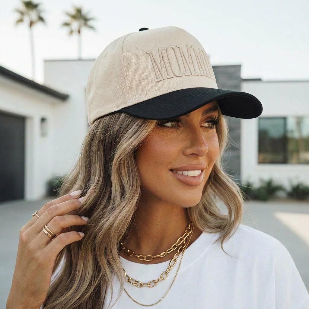 Mom Hat Mommin Hat Mama Hat Black Beige Embroidered Cap, Trendy Mom Hat, Neutral Aesthetic, Coffee Run Cap, Gift for Moms, Baseball Cap