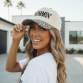 Mommin’ Animal Print Hat – Beige Embroidered Mama Cap, Trendy Mom Hat, Leopard Print Brim, Gift for Moms, Everyday Mom Style