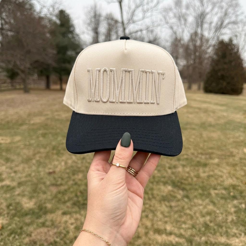 Mom Hat Mommin Hat Mama Hat Black Beige Embroidered Cap, Trendy Mom Hat, Neutral Aesthetic, Coffee Run Cap, Gift for Moms, Baseball Cap