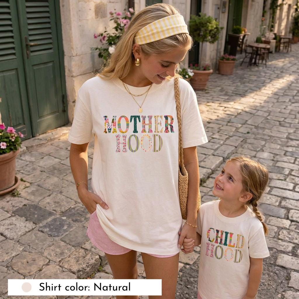 Motherhood Childhood Shirt Natural Color, Minimalist Mom Shirt, Aesthetic Mama Tee, Soft Neutral Mom Life Shirt, Gift for Mom