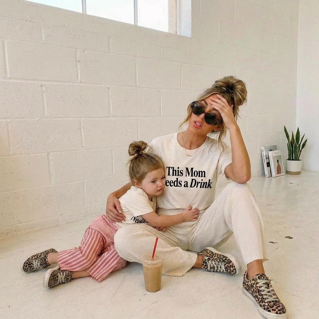 This Mom Needs a Drink Shirt This Girl Needs a Nap Matching Set, Funny Mommy and Me Shirts, Mothers Day Gift, Tired Mom Life