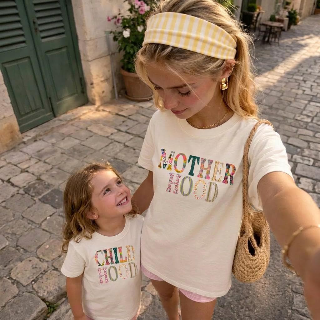 Motherhood Childhood Shirt Natural Color, Minimalist Mom Shirt, Aesthetic Mama Tee, Soft Neutral Mom Life Shirt, Gift for Mom