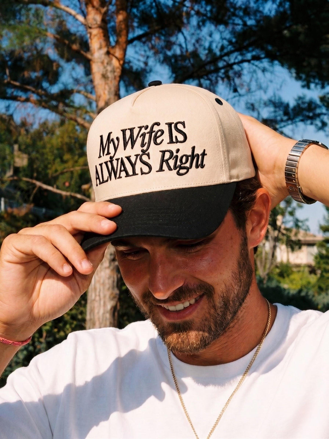 My Wife Is Always Right Hat Black Beige | Funny Husband Dad Hat Gift | Father’s Day Gift for Him Trucker Hat | Cool Dad Humor Cap