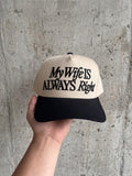 My Wife Is Always Right Hat Black Beige | Funny Husband Dad Hat Gift | Father’s Day Gift for Him Trucker Hat | Cool Dad Humor Cap