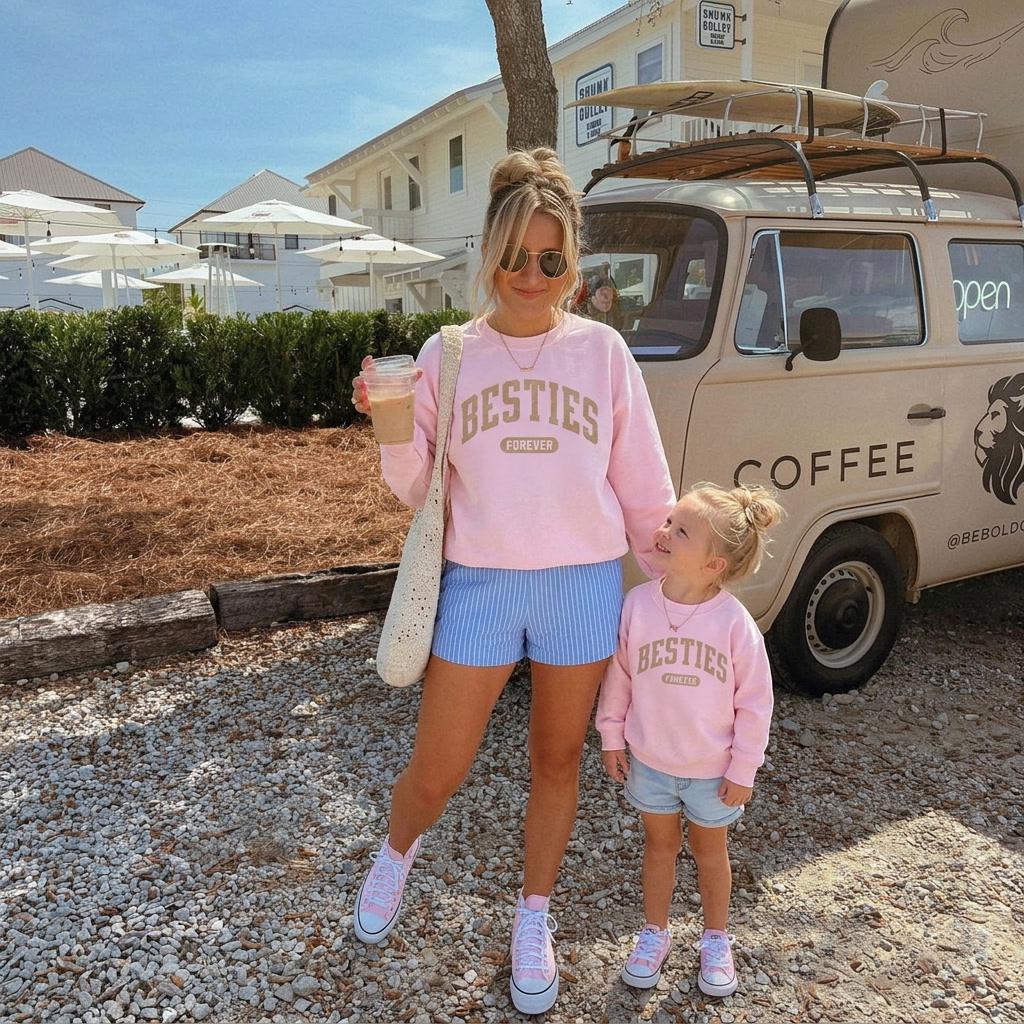 Besties Forever Pink Sweatshirts | Mom and Daughter Matching Sweatshirts | Mothers Day Gift for Moms & Kids | Mommy and Me sweatshirt