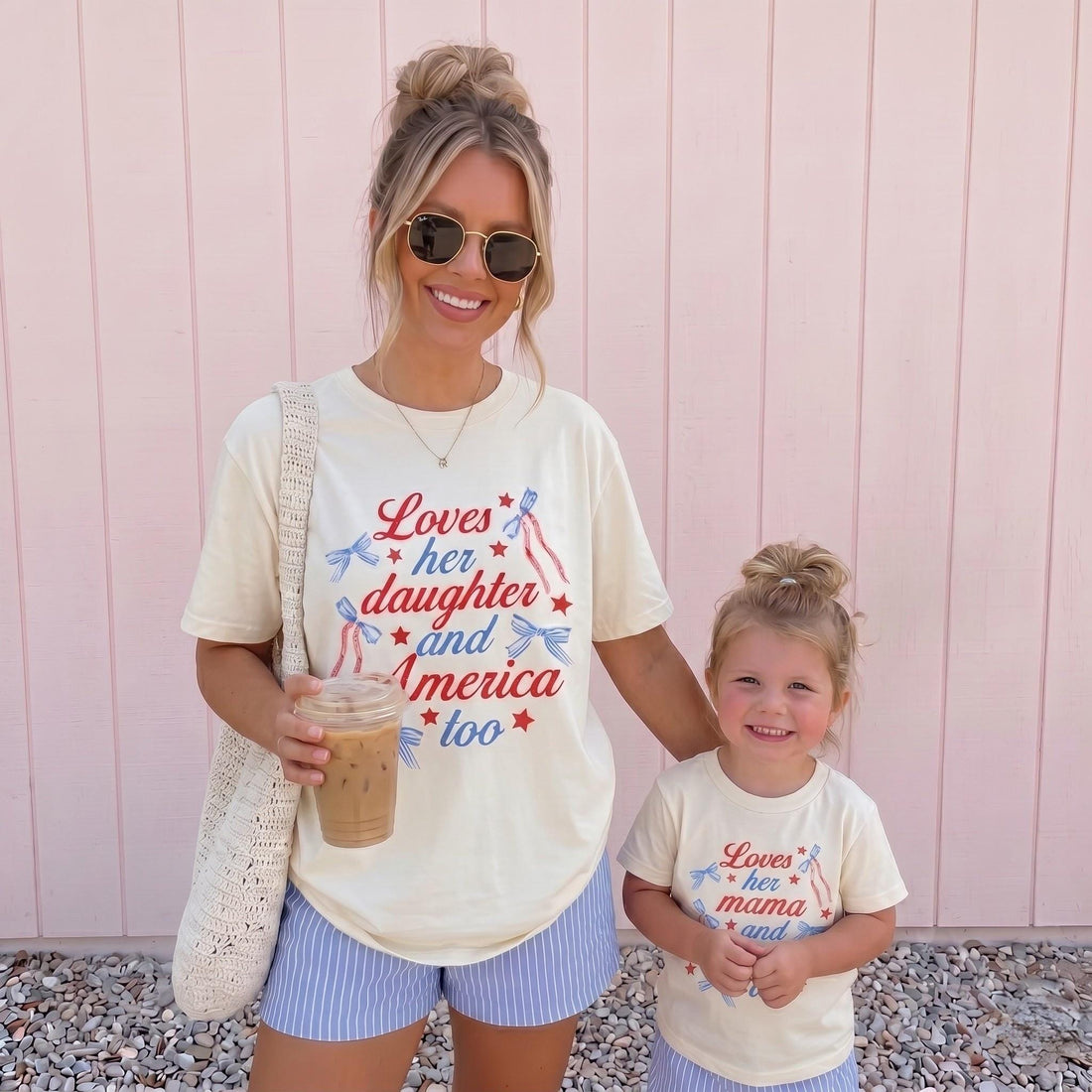 4th of July Mom and Me Shirts | Patriotic Matching Family Shirts | Loves Her Mama and America Too Tee | USA Mom Daughter Outfit