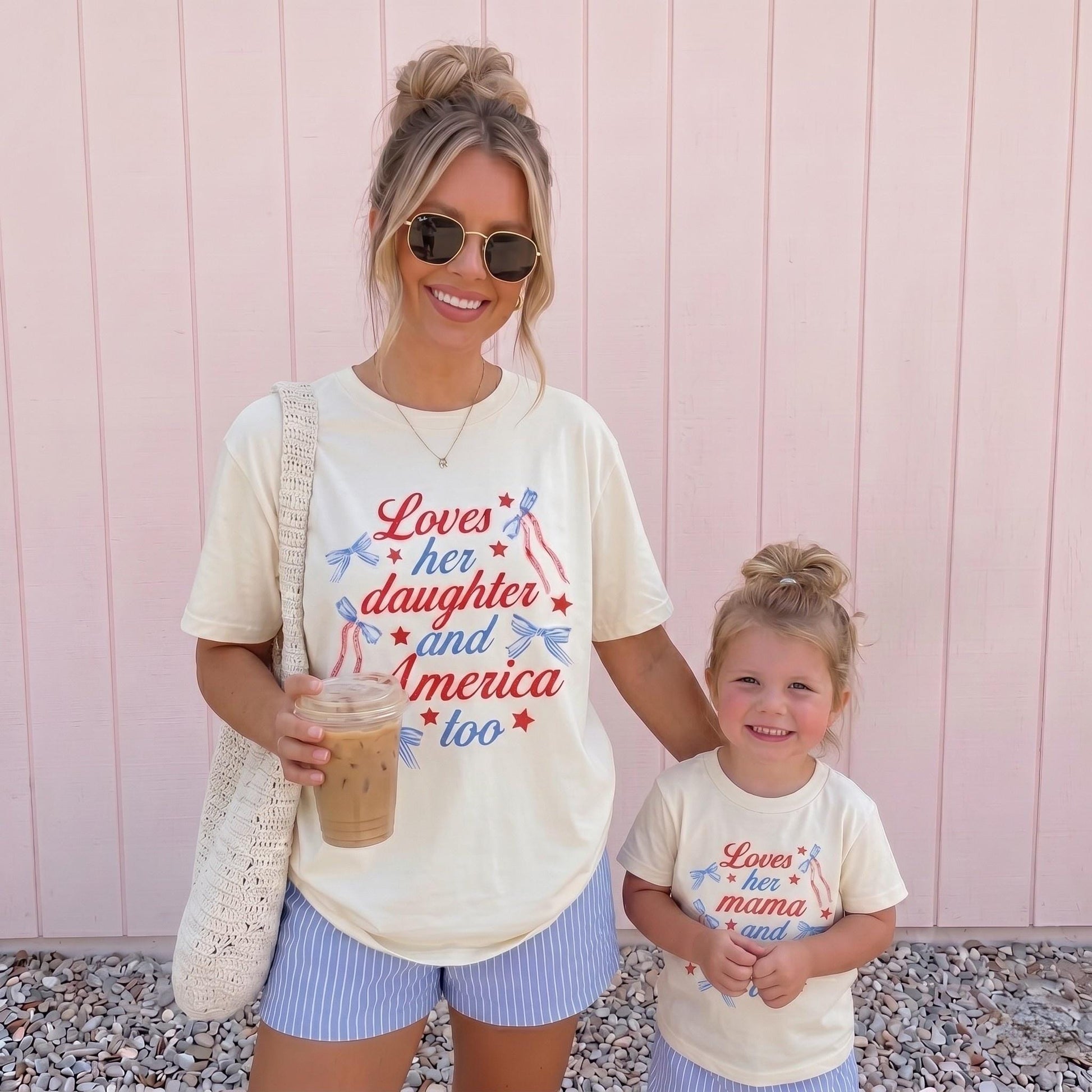 4th of July Mom and Me Shirts | Patriotic Matching Family Shirts | Loves Her Mama and America Too Tee | USA Mom Daughter Outfit