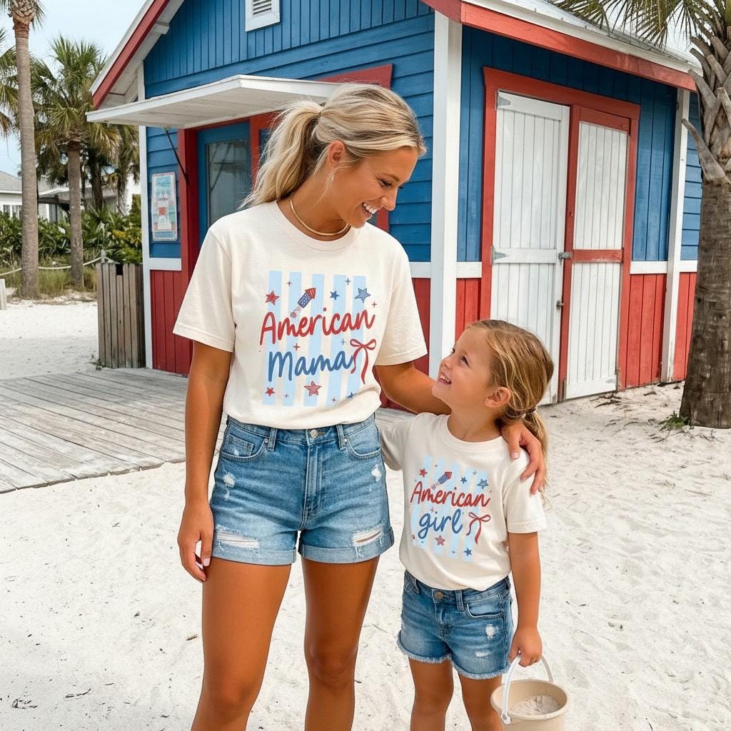 American Girl Mama 4th of July Shirt | Patriotic Mom Tee | USA Independence Day Outfit | Matching Family Patriotic Shirts