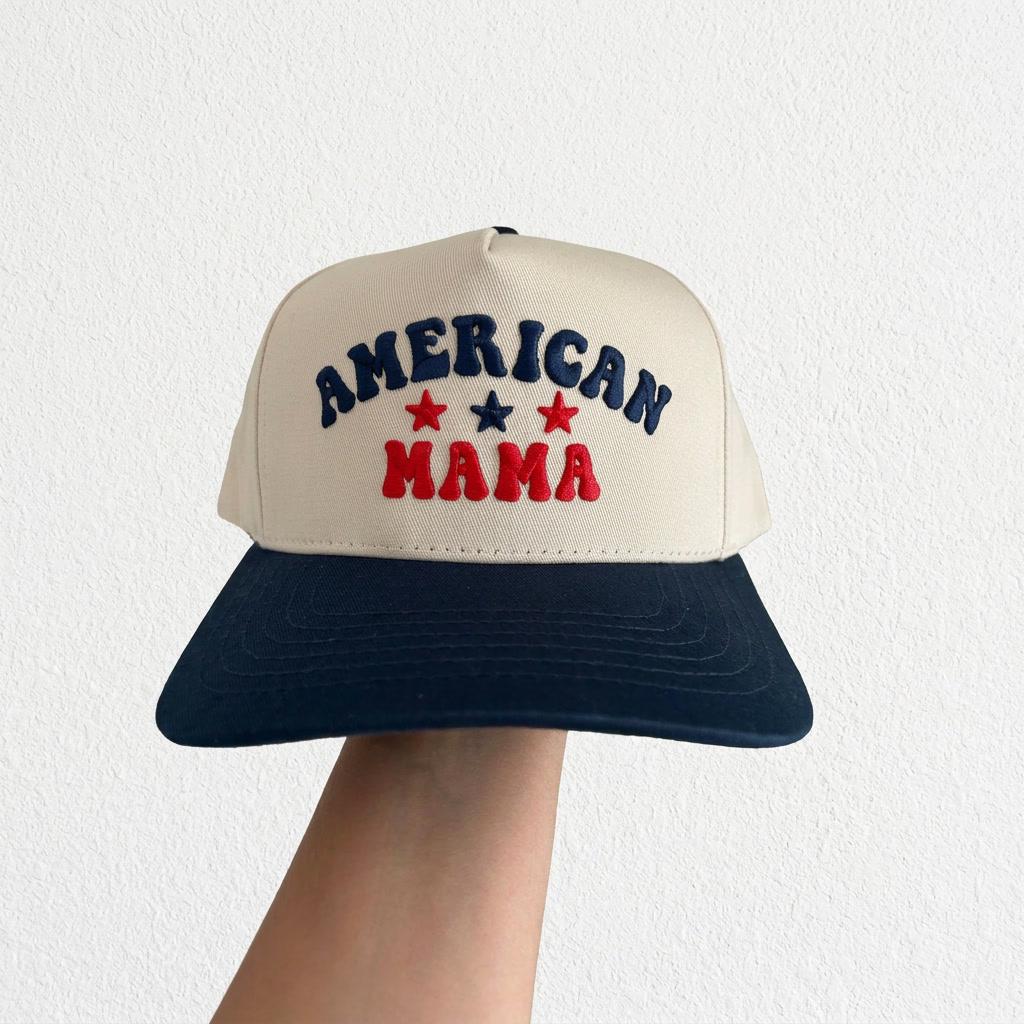Blue American Mama Hat Snapback | Patriotic Mom Hat | 4th of July Cap | USA Mom Baseball Hat | Red White Blue Outfit Mom Gift