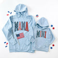 Mama and Mini Blue Hoodies 4th of July | Patriotic Matching Family Hoodies Set | USA Mom & Kid Outfit | Red White Blue Sweatshirts