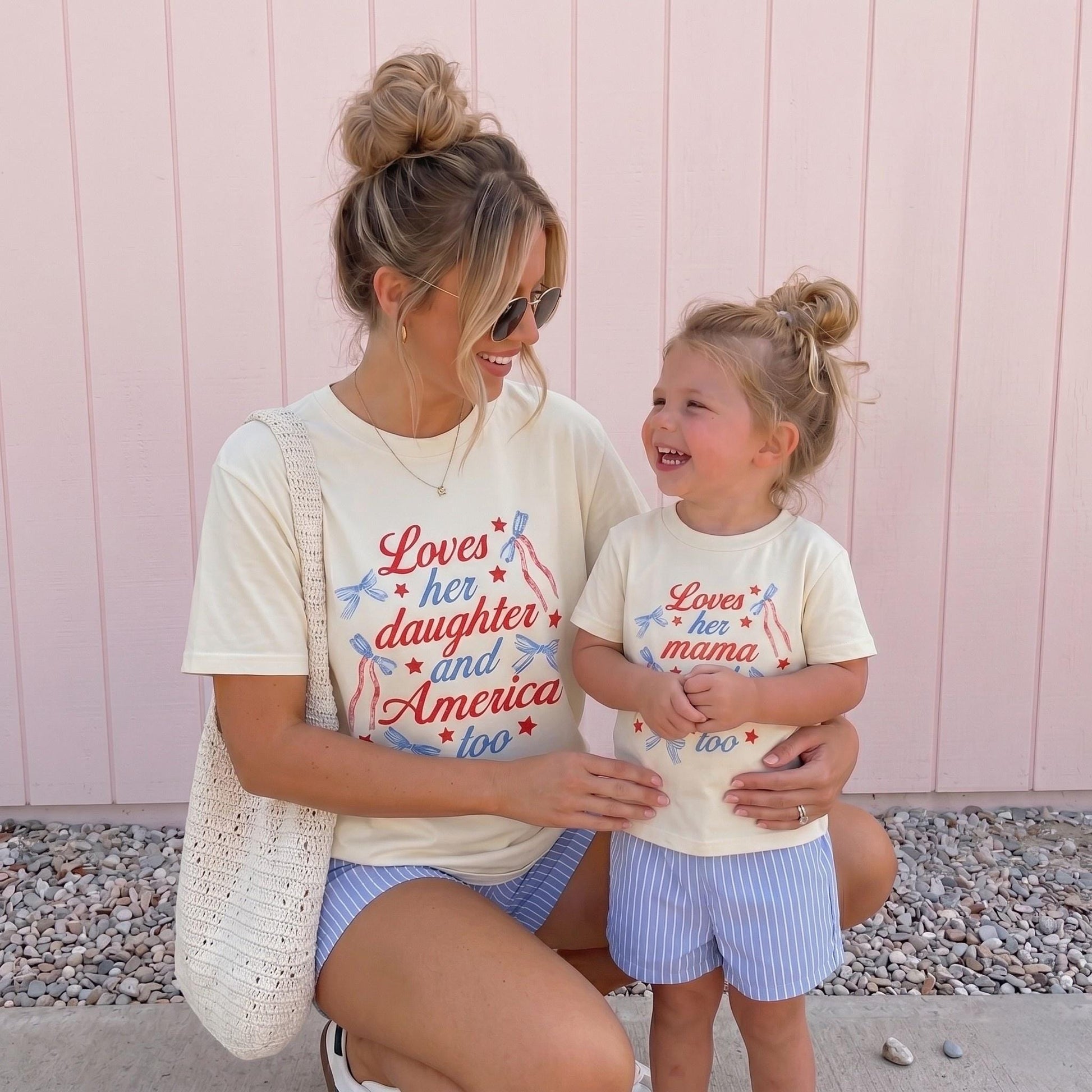 4th of July Mom and Me Shirts | Patriotic Matching Family Shirts | Loves Her Mama and America Too Tee | USA Mom Daughter Outfit