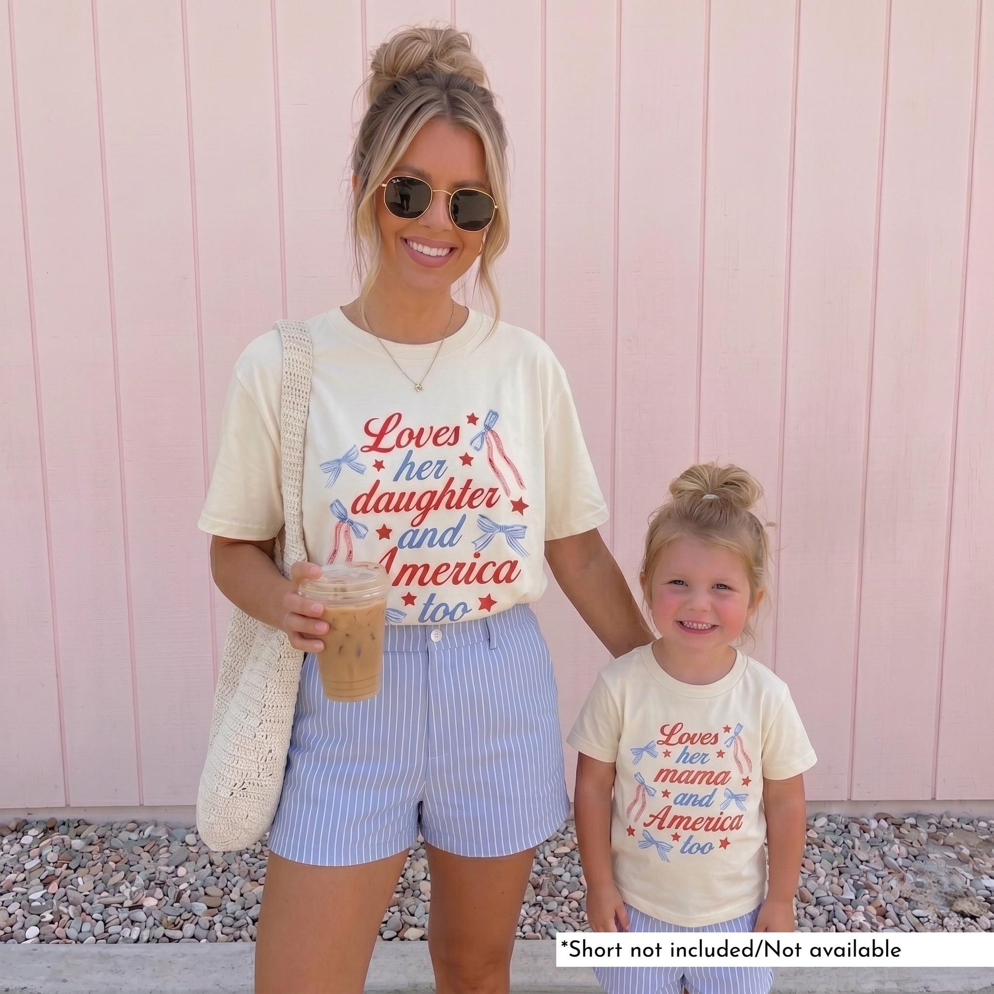 4th of July Mom and Me Shirts | Patriotic Matching Family Shirts | Loves Her Mama and America Too Tee | USA Mom Daughter Outfit